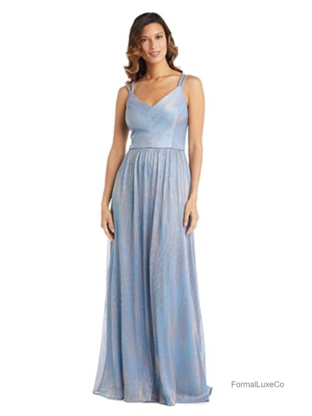 NIGHTWAY Women's Formal Sleeveless V-Neck Floor Length Polyester Shimmer Gown
